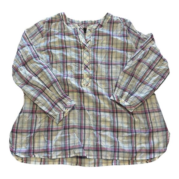 NWT!! Talbots Loose Fit Sheer Plus Size Plaid Blouse - Picture 1 of 6